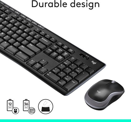 Logitech MK270 Wireless Keyboard and Mouse Combo - Compact Design, 2.4 GHz, 8 Multimedia Keys, Black