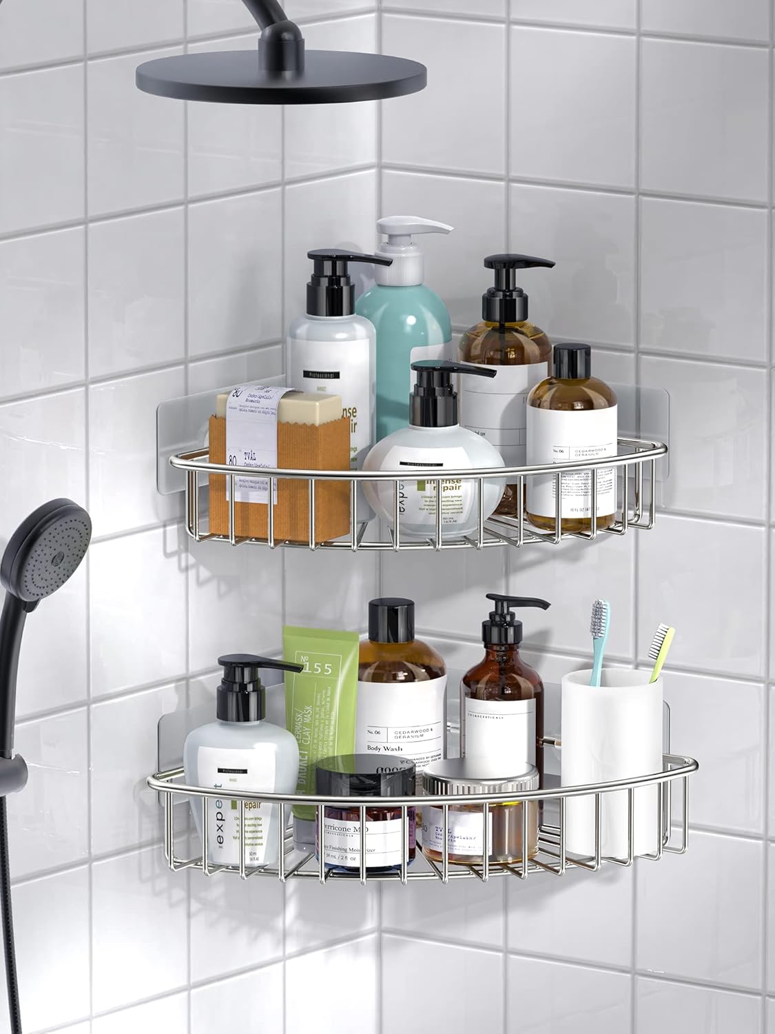 SMARTAKE Corner Shower Caddy - Wall Mounted SUS304 Stainless Steel Storage Organizer | 2-Pack (Silver)