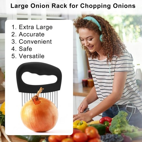 Onion Holder for Slicing, Extra-Large Stainless Steel Tomato and Potato Slicer with 16 Long Needles Versatile Food Slice Holder Home Kitchen Tool for Meat Onion Tomato Potato
