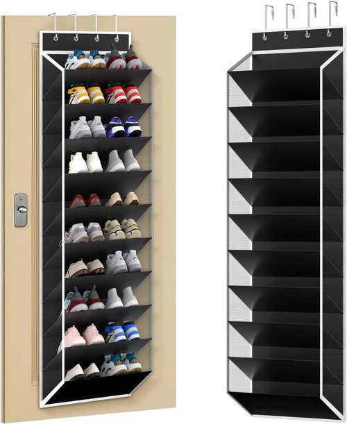 KEEPJOY Over Door Shoe Organizer - 10 Tiers Mesh Storage with Deep Pockets for 20-30 Pairs - Black