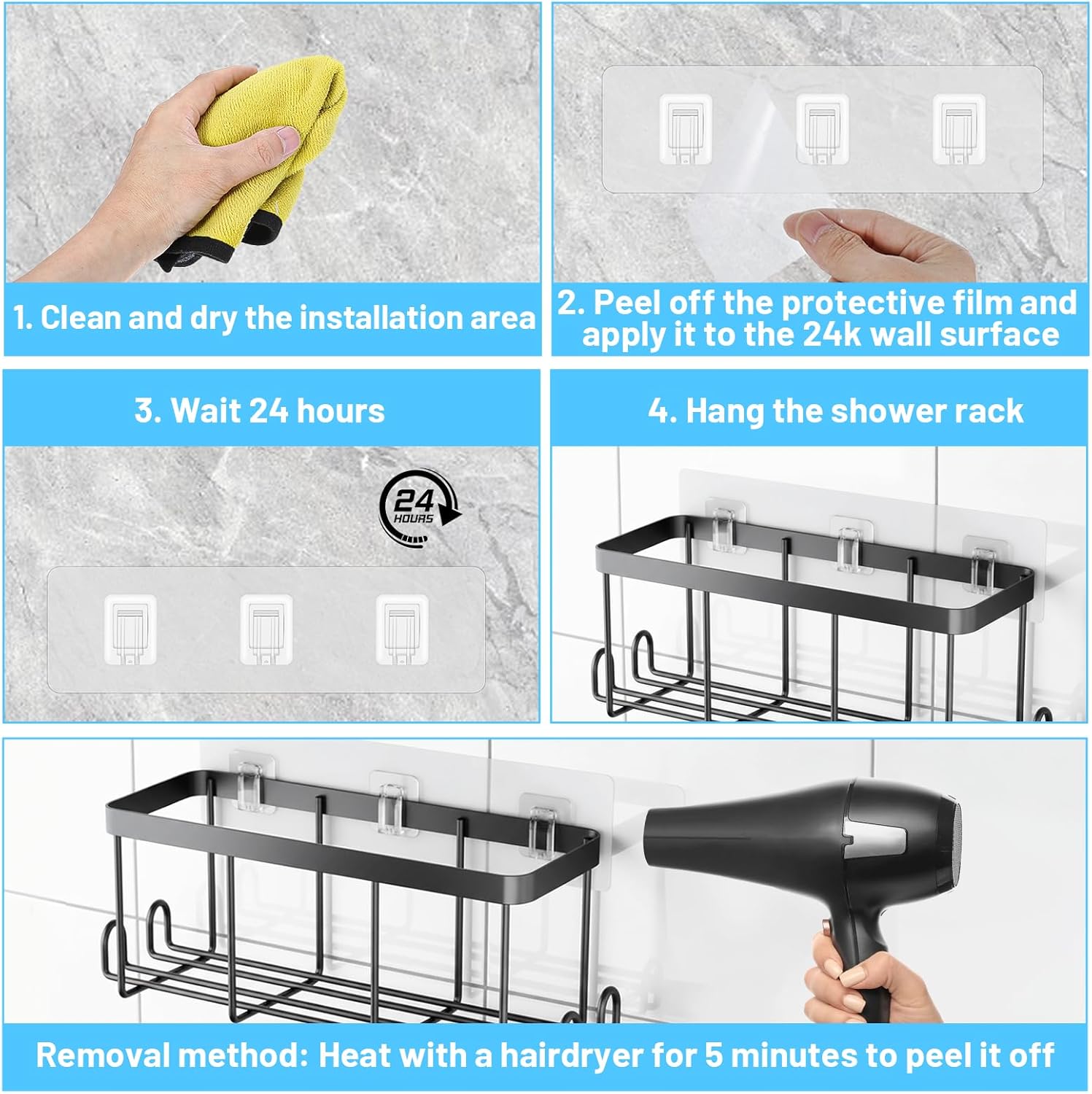 Skiennix Shower Caddy Adhesive Hooks - Waterproof, Strong Adhesive, No Drilling - 14 Pack