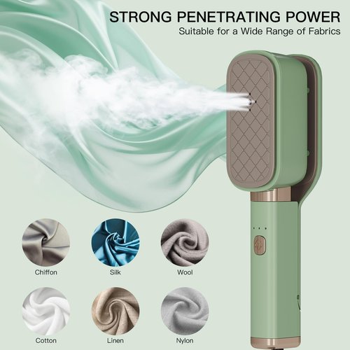 XYVIA Handheld Press Steamer for Clothes, 3-in-1 Mini Travel Press Iron, 180° Rotatable, 1000W 15s Fast Heat-Up, Portable Garment Wrinkle Remover for Collars & Cuffs (Matcha Green)