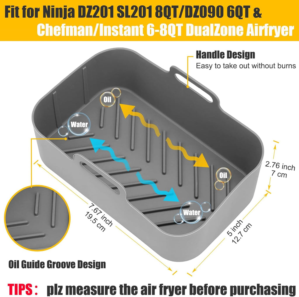 Skiennix Air Fryer Silicone Liners - Non-Stick & Easy to Clean | 2 Pcs | Gray for Ninja Foodi 8QT & 6QT
