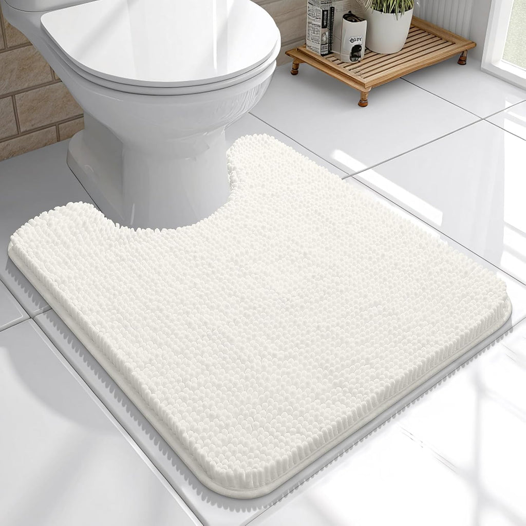 OLANLY U-Shaped Toilet Rug - Extra Soft Chenille, Quick-Dry, Machine Washable, Non-Slip | 20x20, Ivory