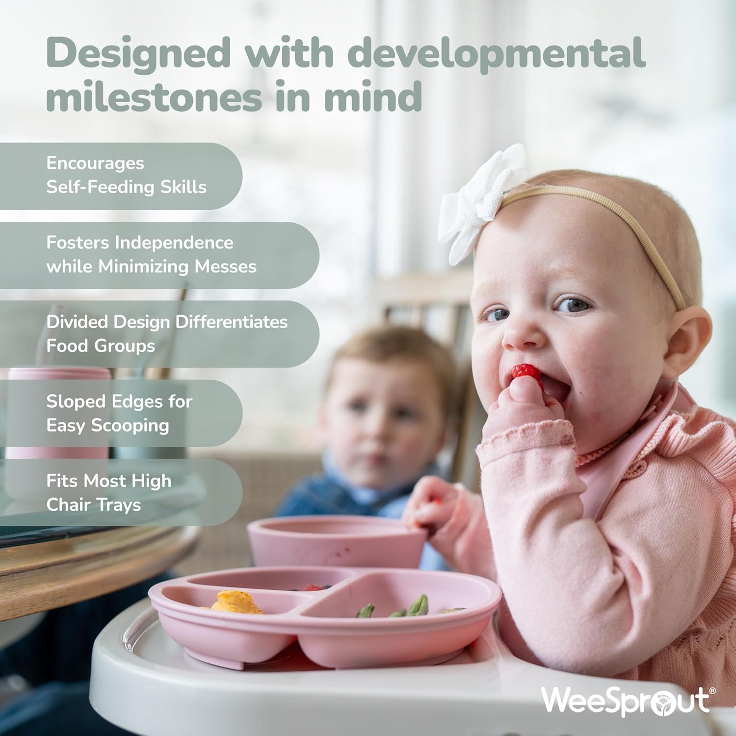 WeeSprout Suction Plates - 100% Silicone Dinnerware Set for Babies & Toddlers | Divided Design, 3 Pack