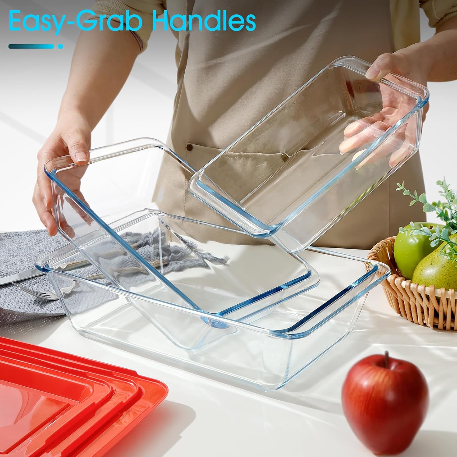 NUTRIUPS Deep Glass Baking Dish Set - 3-Pack with Lids for Oven | 1.5Qt, 2.4Qt, 3.7Qt Sizes