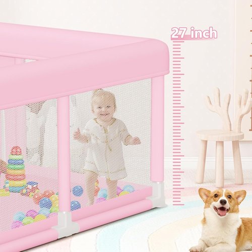 Hiaksedt Large Baby Playpen - Safe & Soft Pink Play Pen for Babies & Toddlers | 74"x50" Size