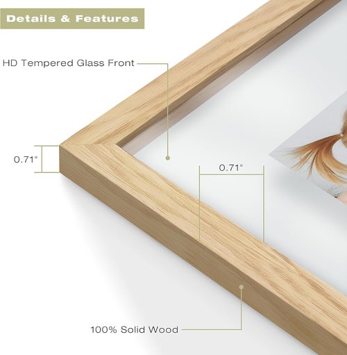 Floating Picture Frame by 12x16 - Solid Wood Design for Pressed Flowers | Real Glass Front - Versatile 8.5x11 or 11x14 Display (Natural Wood, 1 Pack)