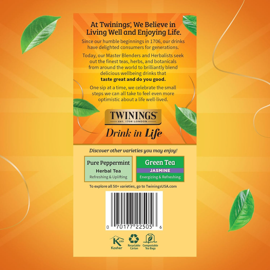 Twinings Lemon & Ginger Herbal Tea - Caffeine-Free, Tangy & Spicy, 50 Individually Wrapped Bags (Pack of 6)