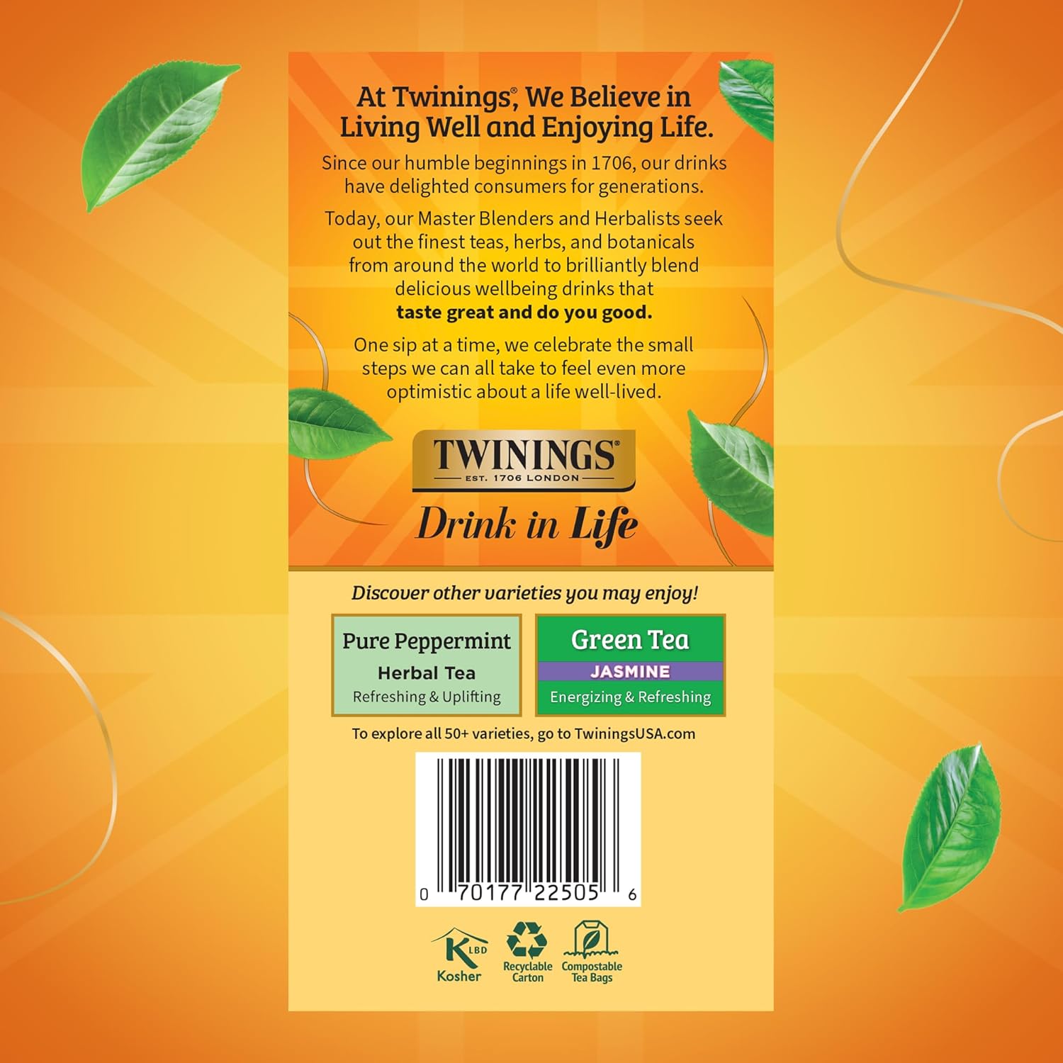 Twinings Lemon & Ginger Herbal Tea - Caffeine-Free, Tangy & Spicy, 50 Individually Wrapped Bags (Pack of 6)