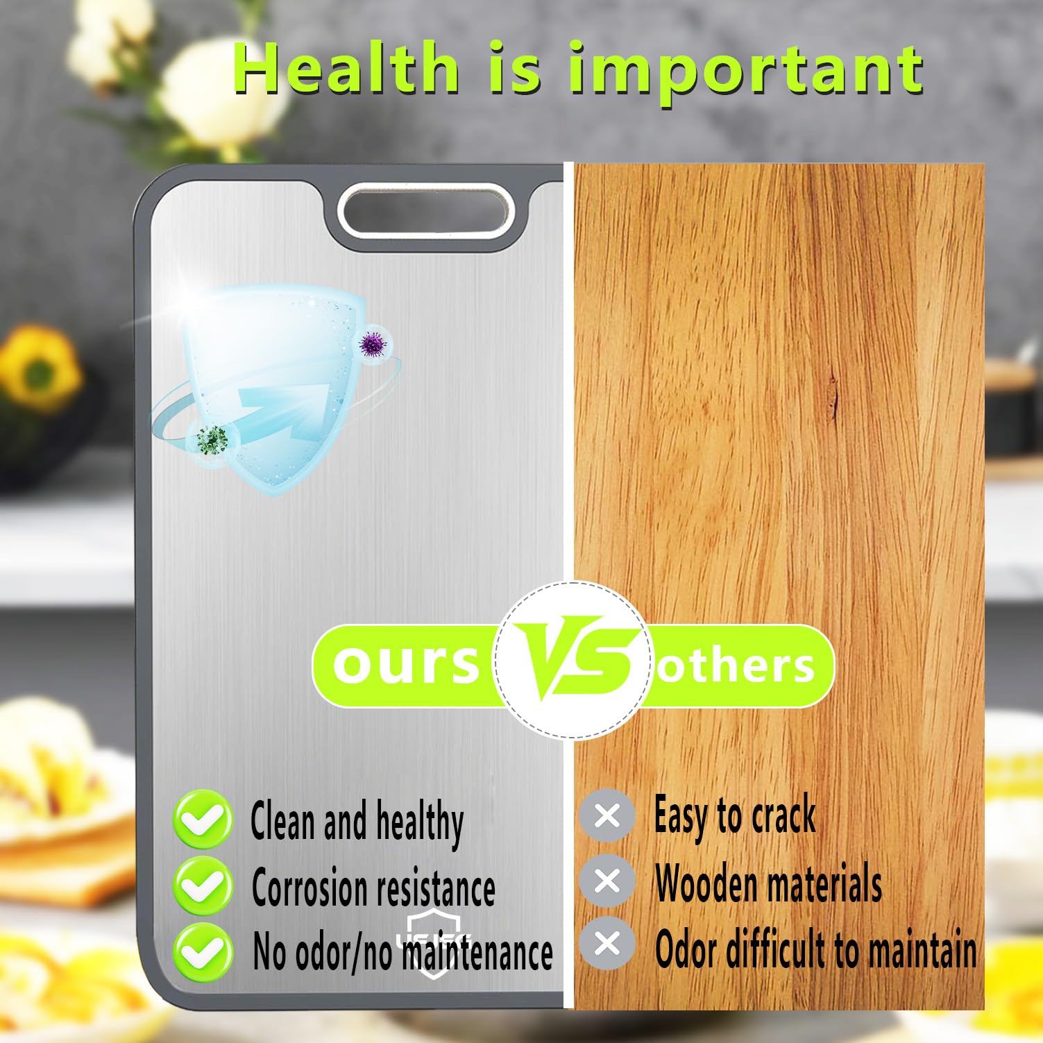 UFJEG Titanium Cutting Board for Kitchen, Cutting Board Double Sided Food Grade, Pure Titanium and Wheat Straw PP for Chopping Meat/Vegetables, Dishwasher Safe Easy to Clean Large Size 15.5”×11”