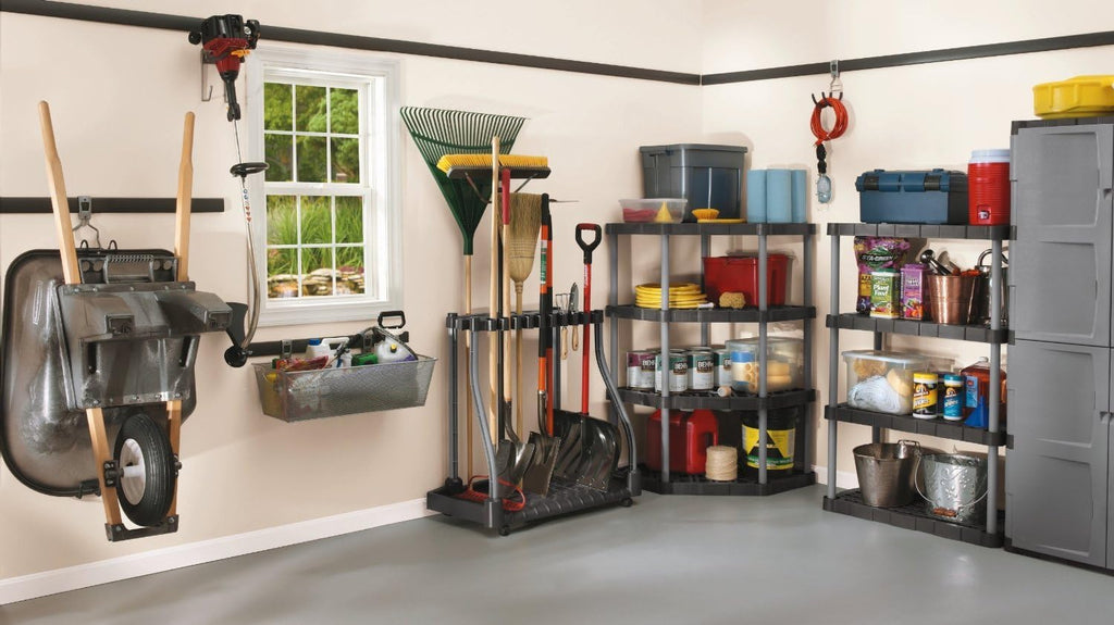 Rubbermaid Garage Tool Tower Rack - Easy Assembly Wheeled Organizer for 40 Long-Handled Tools | Black