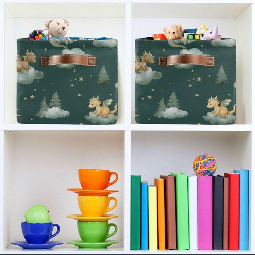 Pfrewn Storage Basket Bins Foldable Laundry Hamper Toy Dragon Baby Animals Retro Storage Bins Box Organizer for Home Boys Girls Office Closet Shelf Nursery Baskets,1 pcs