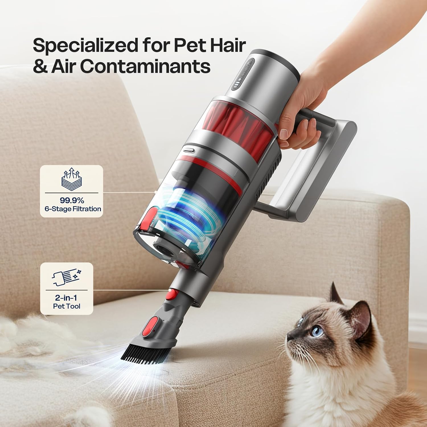 Skiennix Cordless Vacuum Cleaner - Powerful 600W Suction | Lightweight & Rechargeable Design, Grey