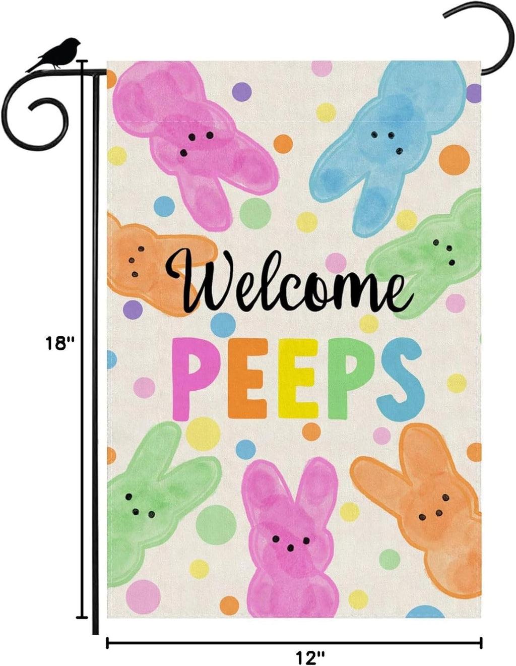 Welcome Easter Garden Flag - Colorful Dots Cute Bunny Watercolor Design | 12x18 Inch Double-Sided