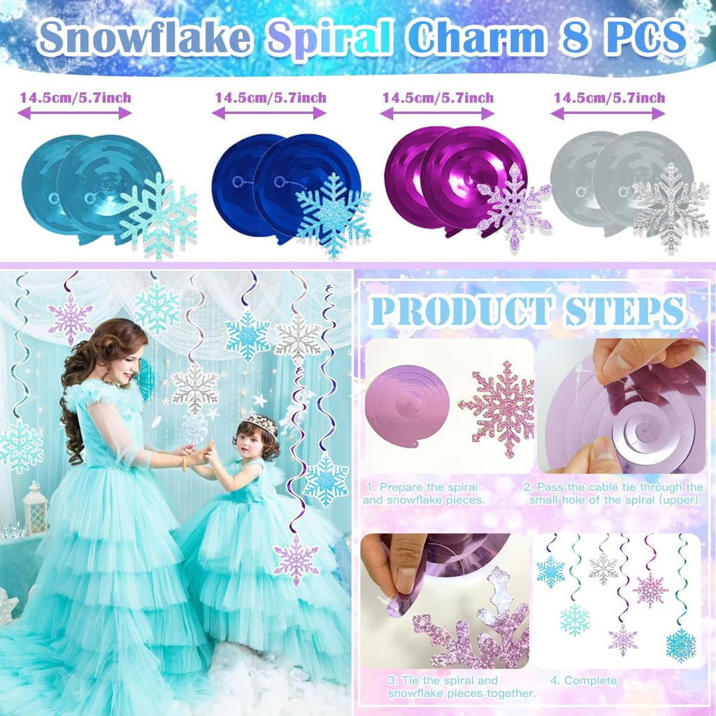 Skiennix Birthday Decorations for Girls - Winter Snow Theme Party Supplies with Number 2 Candle & Crown
