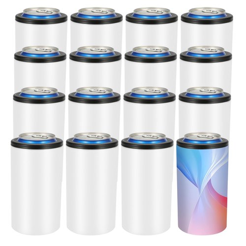 16 Pack Sublimation Can Cooler Sublimation Can Holder Stainless Steel Insulated Blank Can Cooler Sublimation Tumbler Vinly Gifts, White 12oz