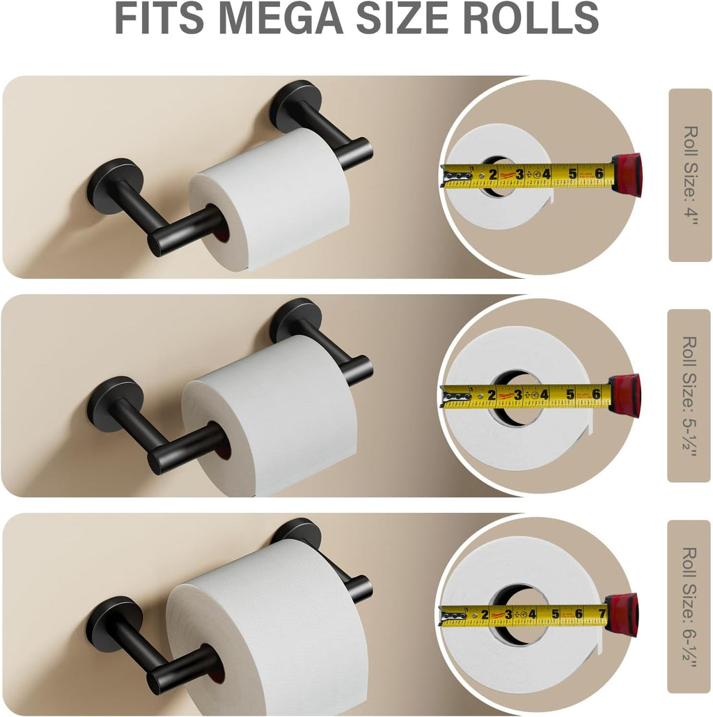 POKIM Matte Black Toilet Paper Holder - Stainless Steel Double Post Design | Fits Jumbo Rolls