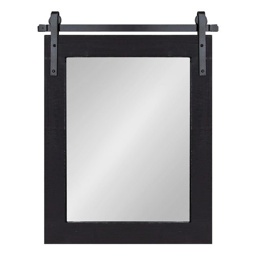 Kate and Laurel Cates Farmhouse Wood Framed Wall Mirror, 22 x 30, Black, Barn Door-Inspired Rustic Mirrors for Wall