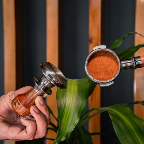 54mm Espresso Tamper for Breville Machine Rosewood KNODOS Auto Leveling, Double Spring Loaded Wooden 30LB Calibrated Coffee Tamper