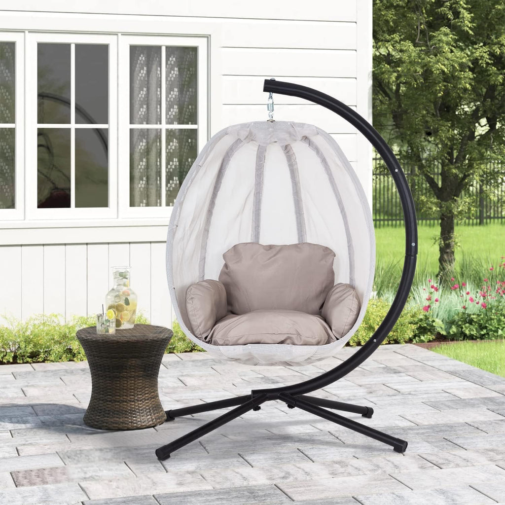 Skiennix Swing Egg Chair - Comfortable Hammock Chair with Metal Stand & Cushion | Gray, 400LBS Capacity