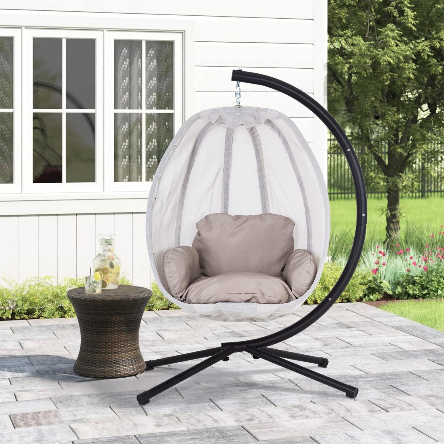 Skiennix Swing Egg Chair - Comfortable Hammock Chair with Metal Stand & Cushion | Gray, 400LBS Capacity