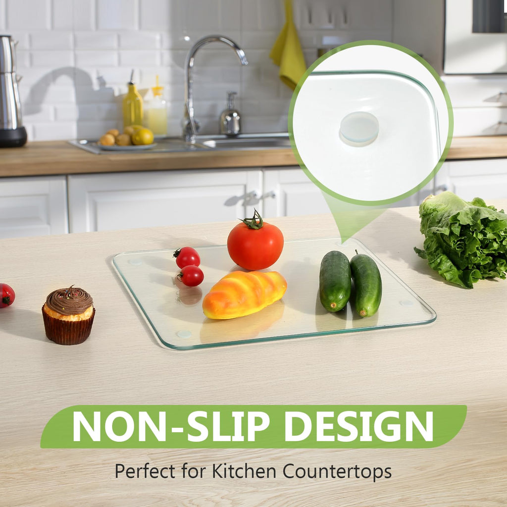 Tempered Glass Cutting Board for Kitchen,3 Pack Clear Glass Cutting Board with Rubber Feet, Scratch, Heat, Shatter Resistant and Easy to Clean(8"x12" & 10"x14" & 12"x16")