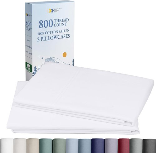 Heirloom 800 Thread Count 100% Cotton Sateen Pillowcases - Soft & Smooth | 2 White Standard Size