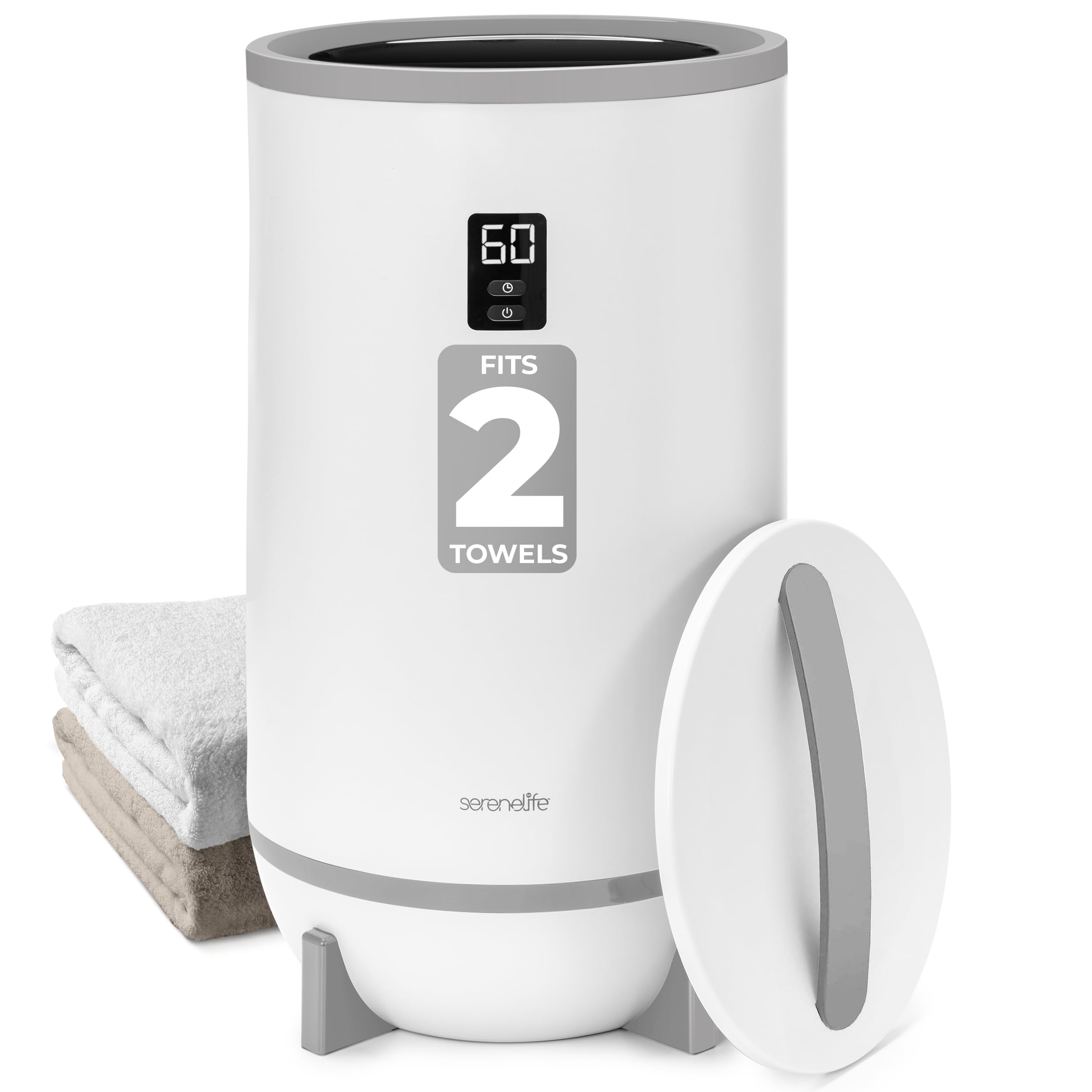 SereneLife Towel Warmer & Blanket Warmer, Single Touch Hot Towel Warmer with LED Ring, Timer, Auto Shut Off, 21.5" Bathroom Towel Warmer with 20L Capacity Fits 2 Towels, Includes 2 Fragrance Discs