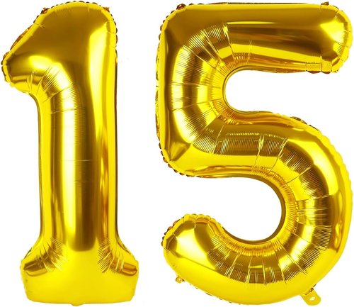 Gold Foil Number Balloons - 40 Inch 15th Birthday Decorations | Perfect for Weddings & Anniversaries