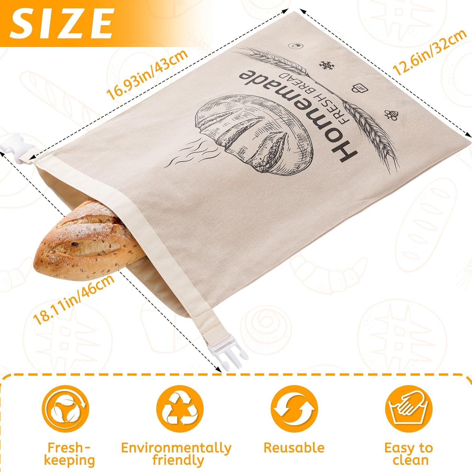 Beeswax Bread Bags by [Brand Name] - Reusable Organic Linen for Sourdough | 17 x 12.6 Inches, Freezer-Friendly