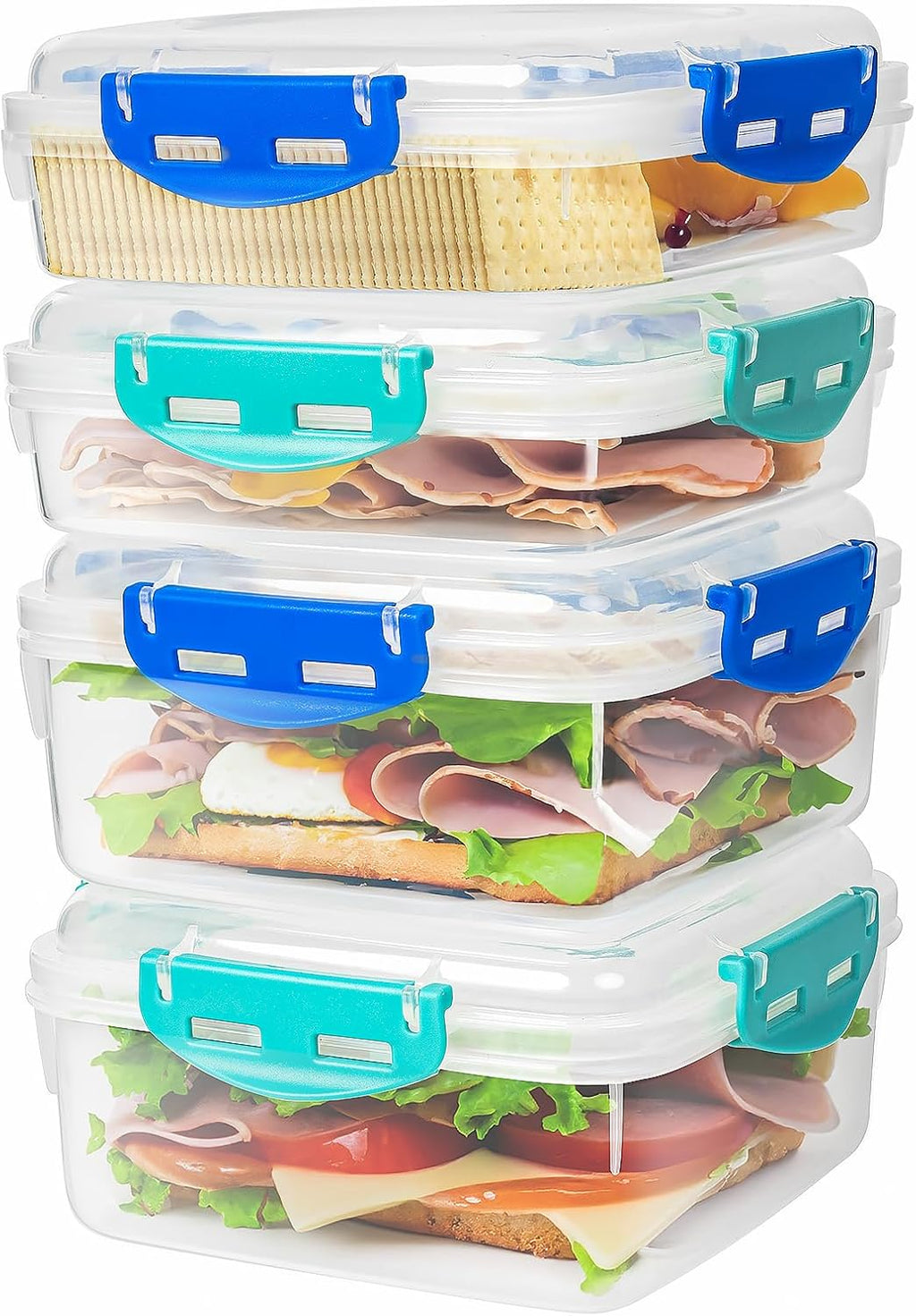 Skiennix 4 PCS Sandwich Containers - 100% Airtight, BPA-Free & Microwave Safe | Upgraded Snaps, 2 Heightened & 2 Standard