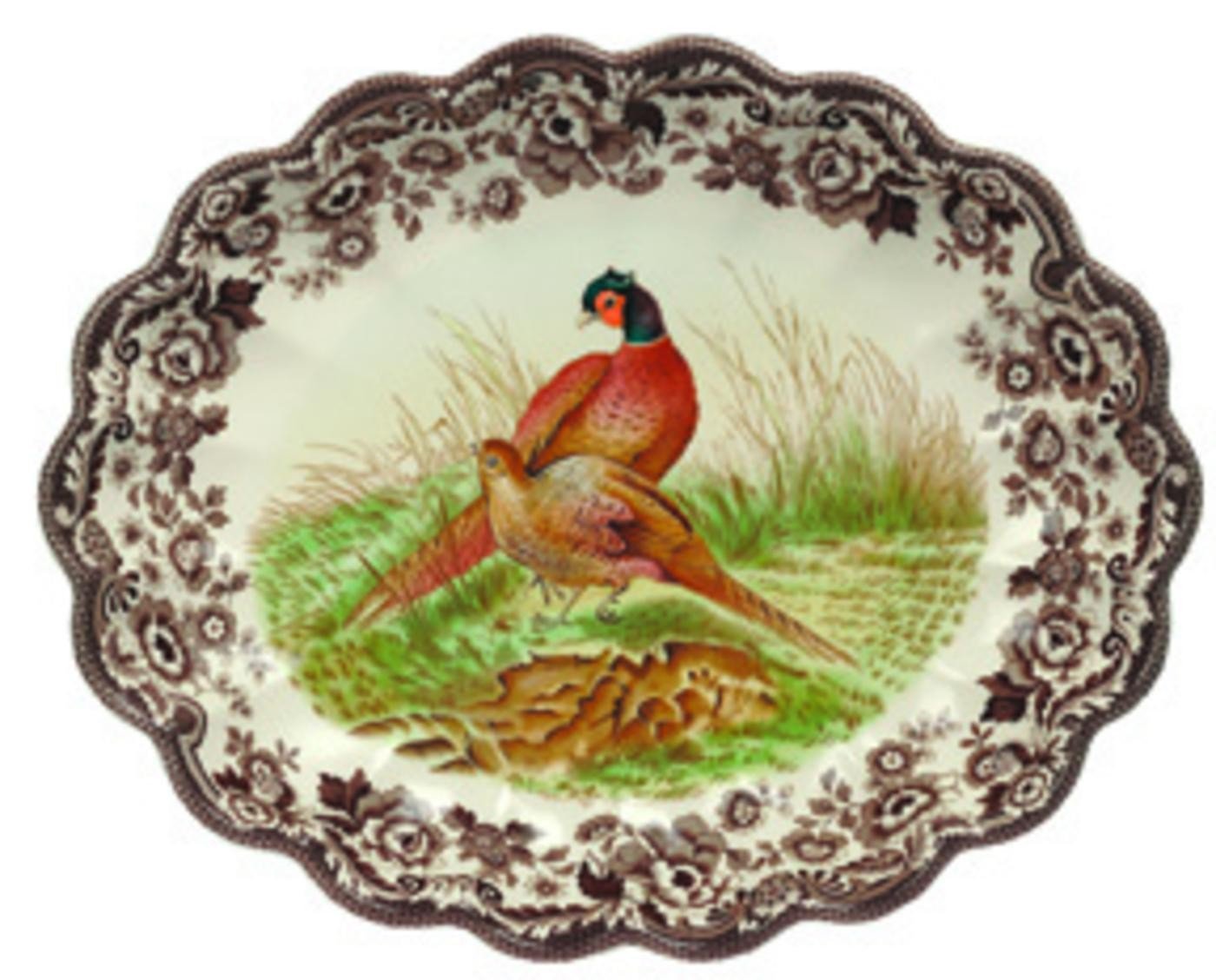 Spode Woodland Pheasant Oval Fluted Dish