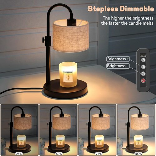 FINCMY Candle Warmer Lamp - Dimmable Wax Warmer with Timer & 2 Bulbs | Stylish Home Decor Gift (Linen-Upgraded)