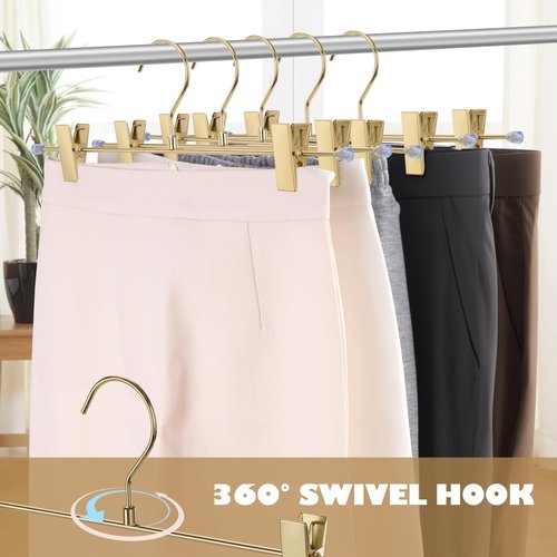 16-Pack Gold Pants Hanger, Adjustable Women's Skirt Hanger, Jeans Hanger Pants Hanger, Heavy Duty Space Saving Shorts Hanger ，uitable for Jeans, Shorts, Underwear, Sports Bras