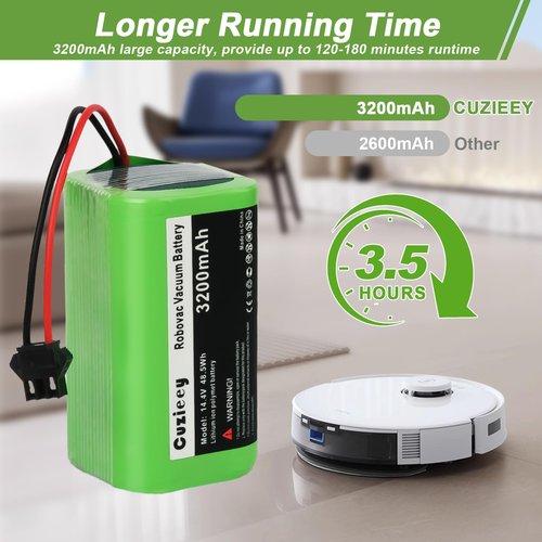 Cuzieey Replacement Battery for Eufy Robovac Vacuum - Batteries for Eufy Robot Vacuum 11 11S Max 30C 15C 25C 30C 35C - Battery Pack for Ecovacs Deebot N79 N79S N95 DN622 661 Tesvor x500 14.4V 3200mAh