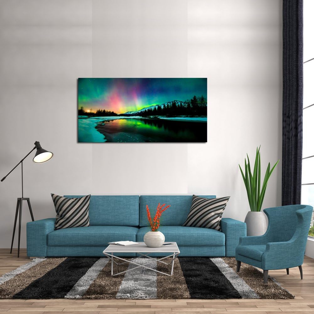 Skiennix Wall Art - Aurora Scenery Canvas Painting | Stretched & Framed, Ready to Hang for Home Decor