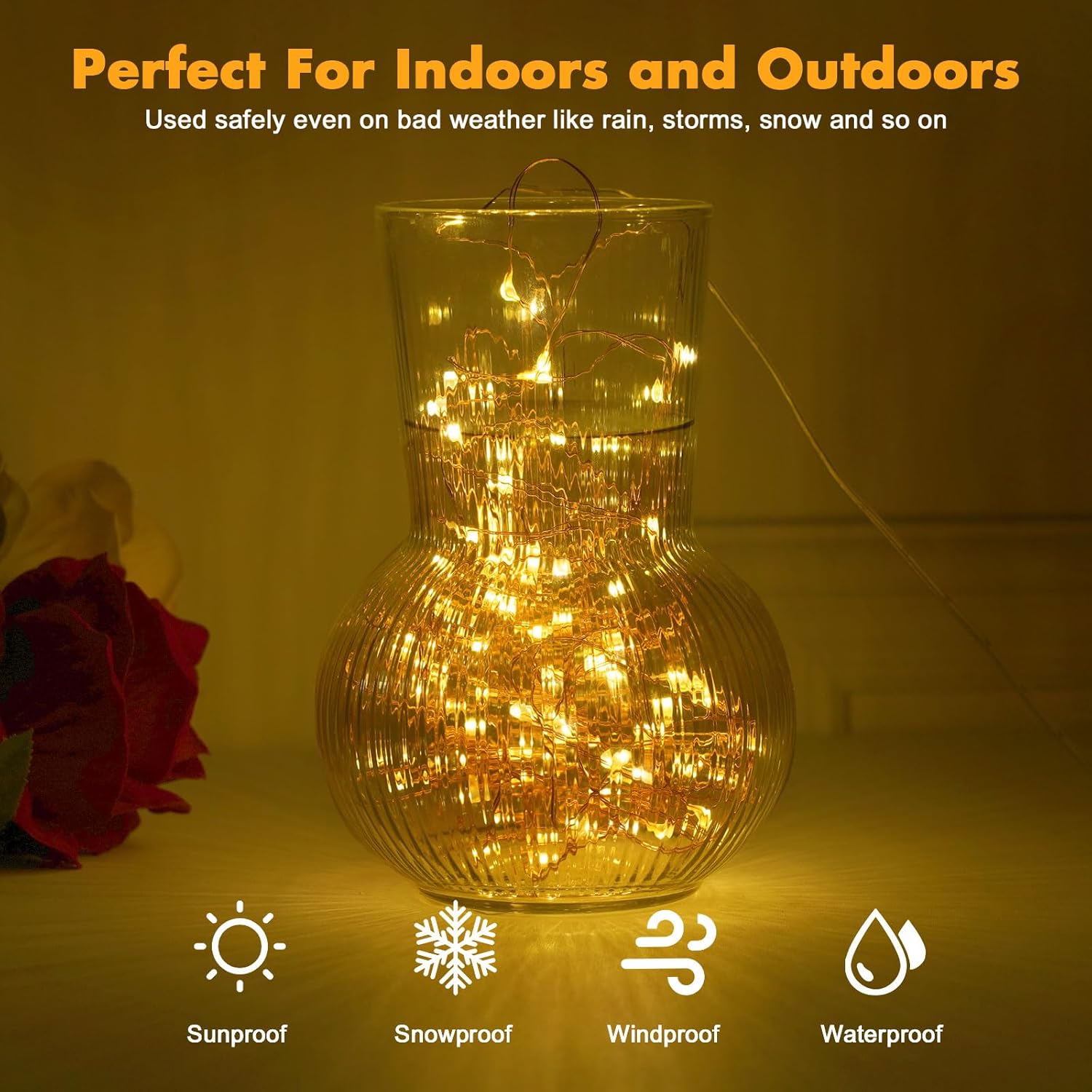 Skiennix 33ft 100 LED Fairy Lights - Warm White Waterproof Copper Wire String Lights for Indoor/Outdoor Decor