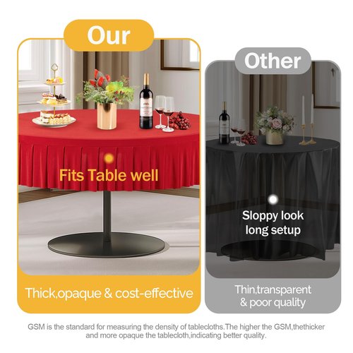 4 Pack Red Spandex Round Tablecloths for 72in Table, Stretchy Fitted 6FT Round Table Cloths, Wrinkle Free Table Cover with Skirt for Wedding Birthday Party Bridal Shower Banquet
