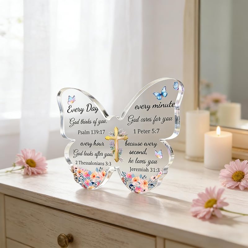 Bible Verse Butterfly Desk Decor - Inspirational Christian Gift for Women