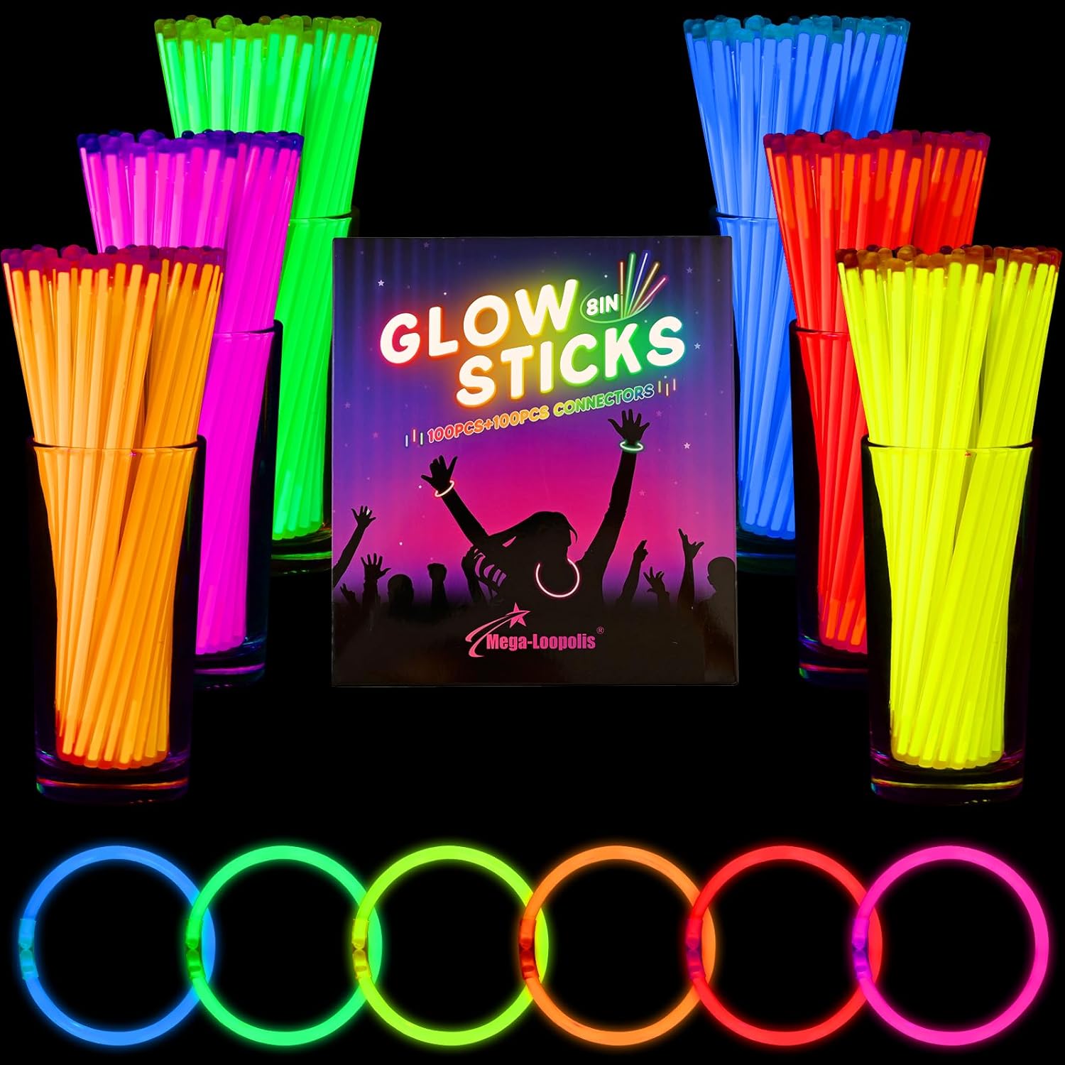 Mega-L Glow Sticks - 1000 Pcs Ultra Bright Glow Necklaces & Bracelets for Neon Parties | Bulk Party Supplies