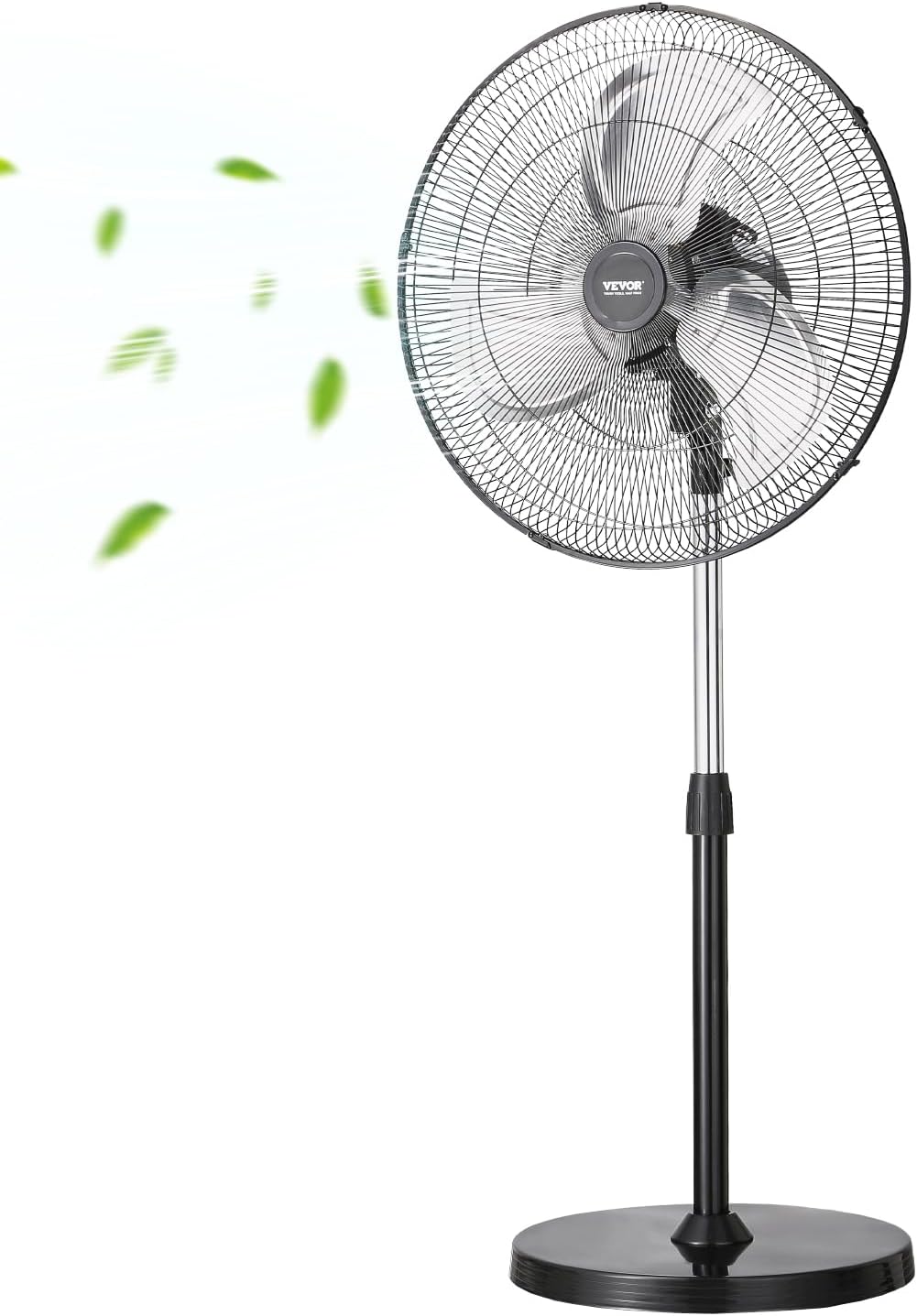 VEVOR 20-Inch Industrial Pedestal Fan - Adjustable Height & 90-Degree Oscillation | Powerful Black Floor Fan for Warehouses & Garages