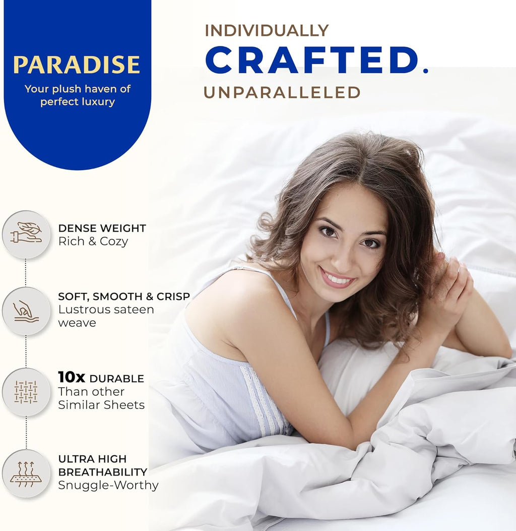 Thread Spread 100% Egyptian Cotton Pillow Cases - Luxury 1000 Series Set of 2 | Soft Cooling Queen Size (White)