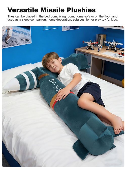 FIAEUGZKM 4ft Long Missile Plush Toy, 47" Giant Stuffed Plush Body Pillow Large Cuddly Soft Cushion Home Decor Plushie Gift for Boys Kids Teens Adults (Dark Grayish Blue, 120cm)
