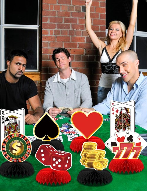Adeyoo 12Pcs Casino Theme Party Decorations, Casino Centerpieces for Tables 3D Red Black Honeycomb Centerpieces Topper Poker for Las Vegas Themed Birthday Game Night Casino Poker Party Supplies