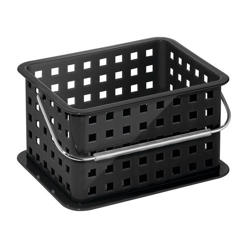 iDesign Plastic Shower Caddy Basket with Handle for Bathroom or College Dorm - Black - Made in USA