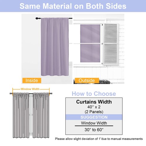 Simplebrand Ava Lilac Blackout Curtains for Bedroom 63 Inch Length 2 Panels Set, Nursery Thermal Insulated Energy Saving Rod Pocket Window Treatment Curtains Blackout Drapes, W40 x L63 Inch, Lilac