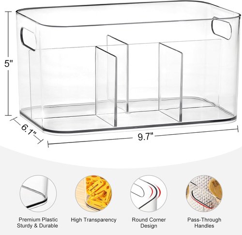 5-Compartment Clear Plastic Bin | Versatile Organizer for Art Supplies & Makeup - Ideal for Home & Office