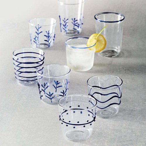 Mariposa Applique Blue Suite of Double Old-Fashioned Cocktail Glass, One Size, Clear