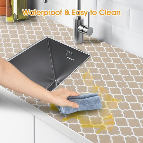 Shinlendid Shelf and Drawer Liner for Kitchen Cabinets Non-Adhesive, Strong Grip Non-Slip Thickened Cabinet Liners for Shelves, Waterproof Mats for Dresser Cupboard, Beige, 12 in x 20 Feet
